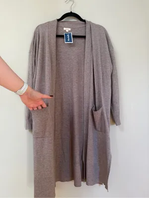 Debut Taupe Long Open Cardigan Sweater NWT thumbnail 4