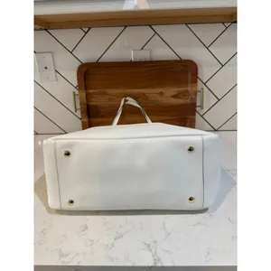 Coach City Saffiano White Leather Large East/West Tote gold hardware minimalist thumbnail 10