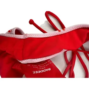Baddest - Triangle Halter Neck Bikini Top & Side Tie Bottoms in Pink & Red thumbnail 3