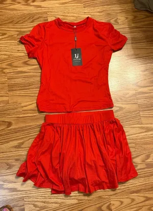 Ulovmi Women's 2 Piece Skirt Set Short Sleeve Slim Fit Top skirt set thumbnail 1
