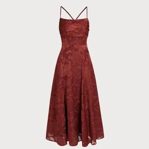 Rihoas Brick Red X Cross Floral Maxi Dress thumbnail 7
