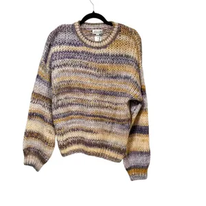 Molly Bracken Womens Striped Chunky Knit Wool Blend Sweater Purple Yellow M thumbnail 2