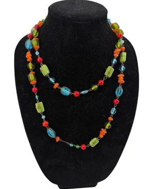 Vtg Lampwork Glass Bead Necklace Artisan Colorful Boho Long Y2K Indie Festival thumbnail 1
