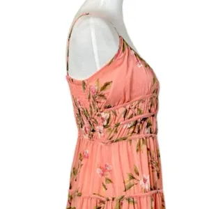 Lost + Wonder Maxi Dress Smocked Tiered Chiffon Peach Floral Women’s Size Medium thumbnail 7