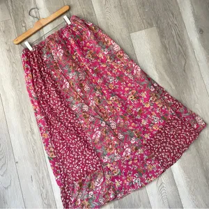Floral Patchwork Skirt pull on midi womens Pink (medium) boho colorful hippie thumbnail 1