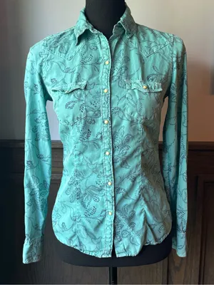 Ryan Michael silk blend teal western button down xs Blue thumbnail 1