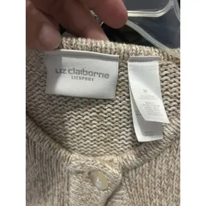 Liz Claiborne Button Cardigan Beige Sweater Medium Cotton Coastal Minimalist thumbnail 2