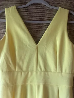 Haute Monde Lemon Yellow V-Neck Sleeveless Fit & Flare Dress thumbnail 3
