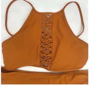 Aerie Bikini Set Women S/XS Burnt Orange Macrame High Neck High Waist Swimwear thumbnail 2