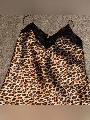 Vintage Leopard Satin Lace Trim Cami & Short Set - Y2k Pajamas Black/Leopard thumbnail 3
