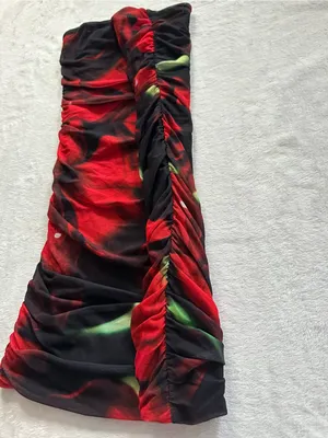 White Fox Ibiza Nights Strapless Mini Dress Red Hibiscus Size XS Bodycon Ruched thumbnail 5