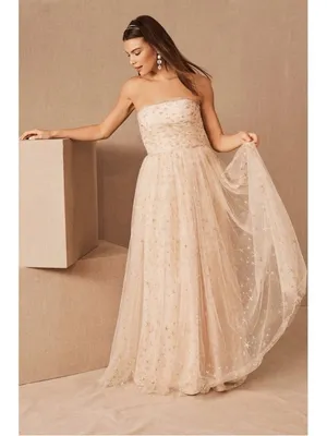 Joanna August • BHLDN Brenda Long Star Gown strapless champagne tulle glitter thumbnail 16