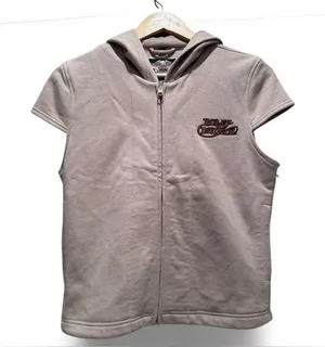 Harley Davidson Vintage‎ Y2K Sleeveless Hoodie Vest Beige Zip Up Womens Medium thumbnail 1