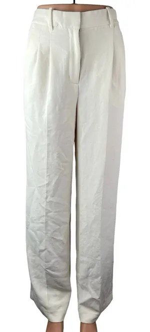 Aritzia Wilfred Women White Pleated High Rise Wide Leg Straight Trousers Pants 2 thumbnail 1