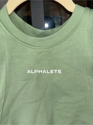 Alphalete cropped top tank sage high neck sports bra logo thumbnail 3