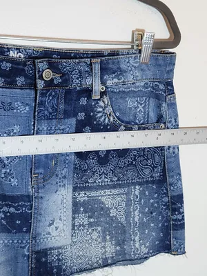 No Boundaries Bandana Patchwork Print Low Rise Denim Mini Skirt Size Medium thumbnail 6
