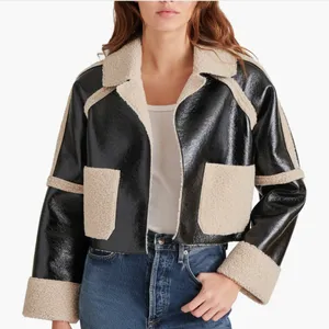 NWT STEVE MADDEN Faux Shearling Trim Faux Leather Jacket Oversized thumbnail 7