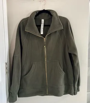 LuluLemon Olive Green Zip-Up Fleece Jacket Size M/L EUC thumbnail 1