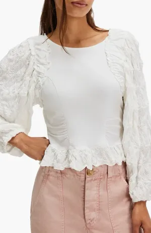 NWT Free People White Textured Blouse thumbnail 1