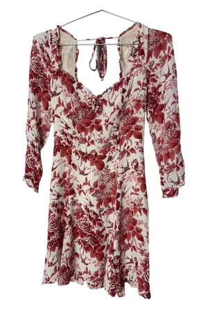 Reformation Red White Floral Toile Mini Dress Sweetheart Smocked Back Size 8 thumbnail 1