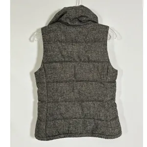Old Navy Womens Gray Herringbone Puffer Vest Wool Blend Funnel Neck Small thumbnail 6