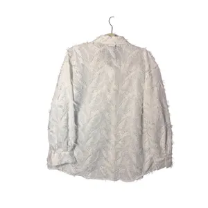 Zara Womens Button Up Shirt XL White Feather Eyelash Fringe Boho Ethereal Bridal thumbnail 2