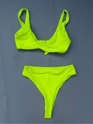 Women's NEW Neon Two Piece High Waisted Thong Bikini Size Medium #260137 thumbnail 5