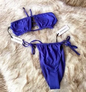 WeWoreWhat Ruched Bandeau Bikini Sapphire Blue XS NWT‎ thumbnail 1