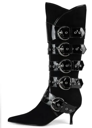 Jeffrey Campbell Seatbelt Black Suede Black Patent Buckle Heel Boots thumbnail 1