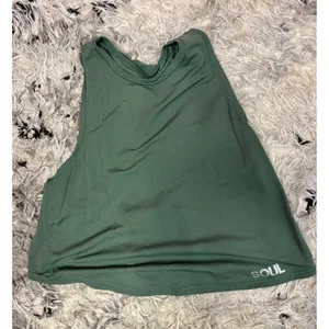 SoulCycle Lululemon Olive Green Mesh Muscle Tank Top Crossover Back SOUL Logo thumbnail 3