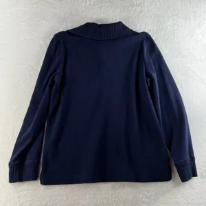 Lauren Ralph Lauren Medium M 1/4 Button Cotton Sweater Navy Blue LRL Women's thumbnail 13