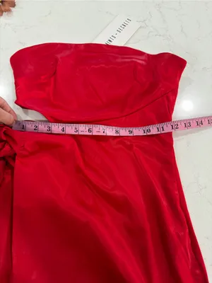 Saints +Secrets Strapless Red Satin Mini Dress with Side Tie Cutout thumbnail 9