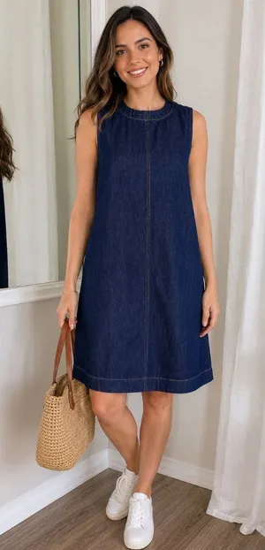 Madewell Denim Shift Dress Womens Size 2 100% Cotton Sleeveless Blue Midi thumbnail 1