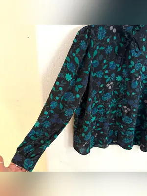 Ann Taylor Womens Shirt Blouse Blue Green Floral Long Sleeve Button Up Large thumbnail 5