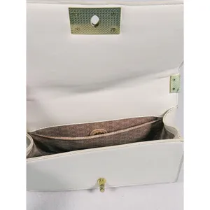 Tweed Boy Chain Shoulder Bag Purse Cream Pink Gold Preppy Old Money Coquette thumbnail 6
