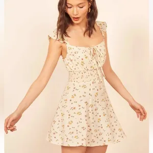 REFORMATION Emmaline Yellow Floral Print Smocked Mini‎ Dress 0 thumbnail 8