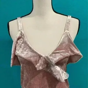 Mango crushed velvet light pink tank top in size xs thumbnail 2