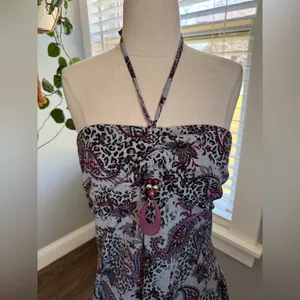 Y2K Halter Paisley Top Assymetrical‎ Hem Size Large thumbnail 3