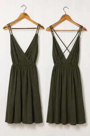 Ecote Urban Outfitters Olive Green Dress XS Strappy Criss Cross Back Mini thumbnail 2