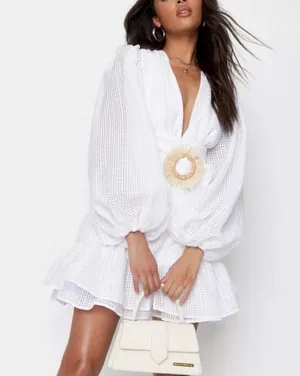 Missguided white Raffia Belted Mini Dress. Size 6 thumbnail 5