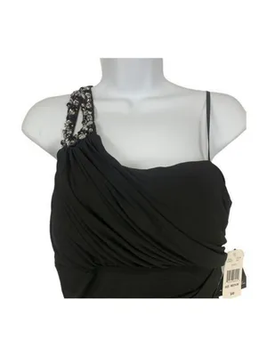 City Triangel Black One-Shoulder Beaded Cocktail Dress With Draped Layered Skirt thumbnail 9