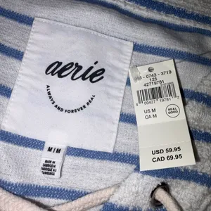 NEW With Tag Aerie Blue & White Stripe Terry Cloth Lace Up Pullover Sweatshirt thumbnail 7