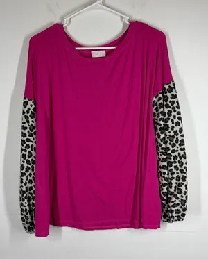 Pink Lily Leopard Sleeve Long Sleeve Top Size Medium thumbnail 1