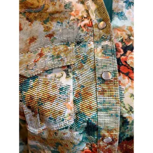 Floral dqinty Long‎ Sleeve Snap Western boho whimsi cottage Y2K Shirt S green thumbnail 2