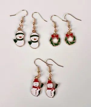 3 Pairs of Christmas Hook Earrings, Wreath, Santa Claus, New! thumbnail 1