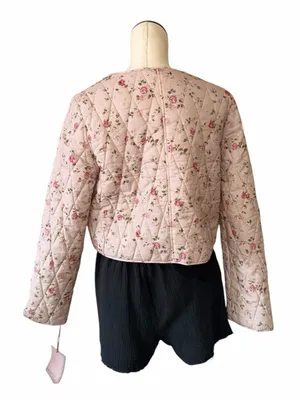 NWT Avec Les Filles by anthropologie Quilted Floral Tie-Front Jacket Blush Pink thumbnail 4