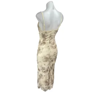 NEW Commense Cream Floral Ruched Sleeveless Cami Camsole Bodycon Tank Dress S thumbnail 2