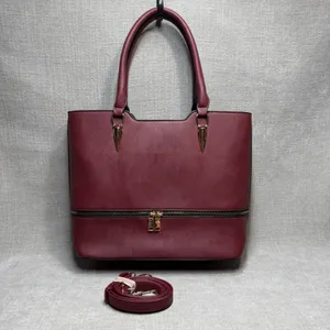 3 Piece Handbag Set‎ Burgundy Maroon Vegan Leather Tote Satchel Crossbody thumbnail 2