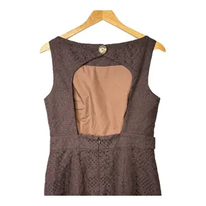 Milly Bark Brown Textured Sheath Dress Womens 8 Gold‎ Button Open Back Mod NWT thumbnail 11