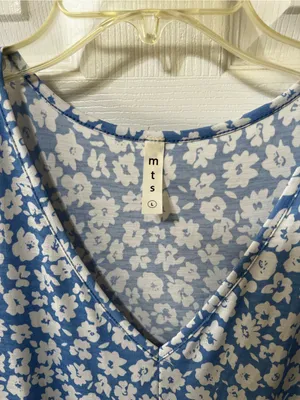 mts Light Blue Floral V-Neck Mini Dress thumbnail 3